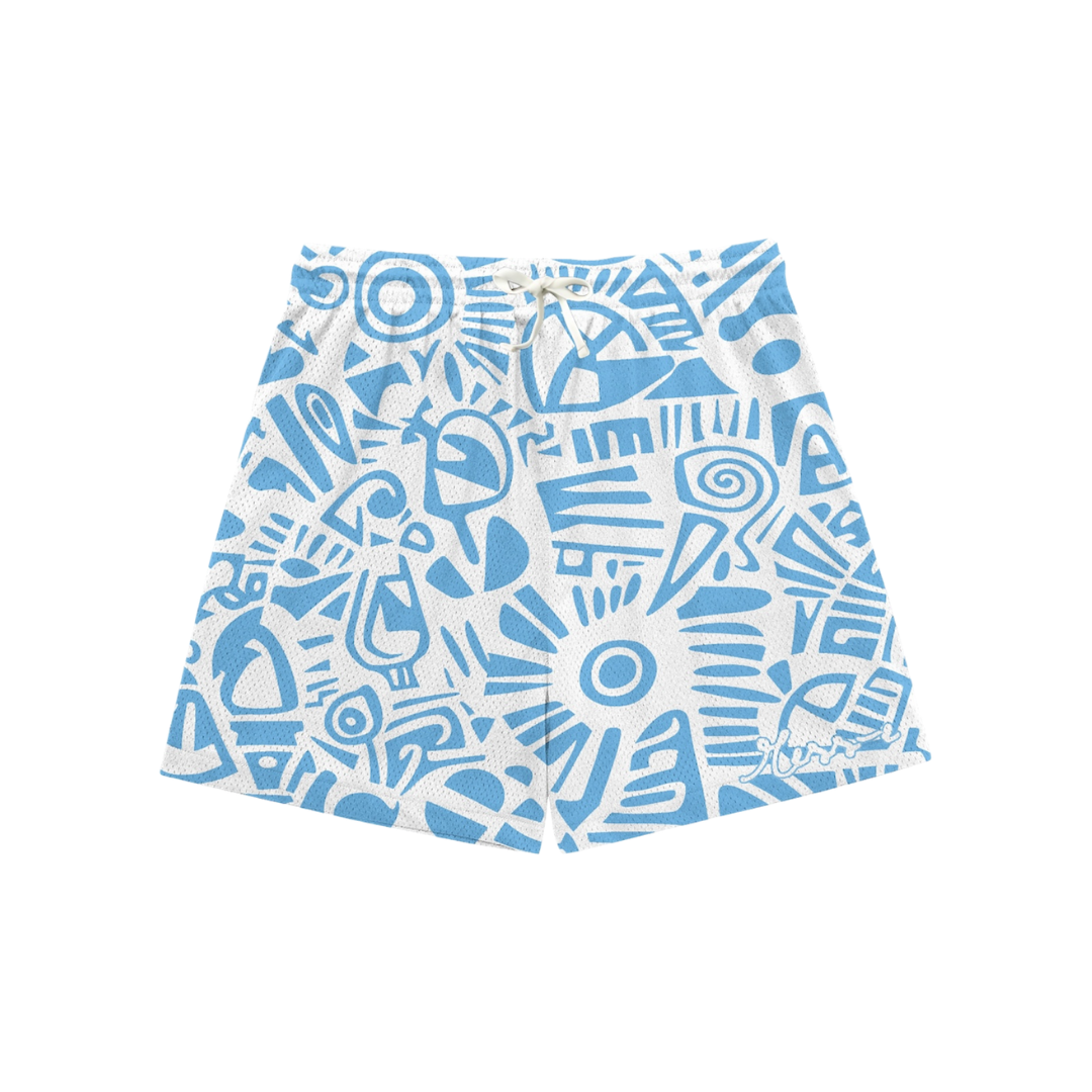 Blue Tribal Mesh Shorts