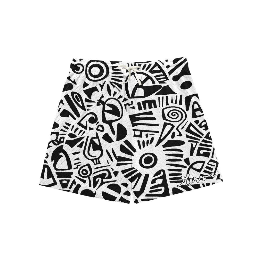 Black Tribal Mesh Shorts