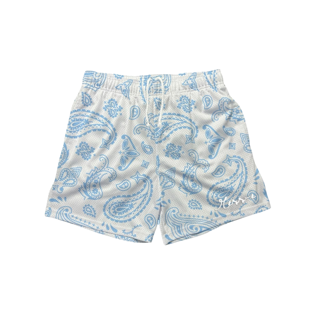 Blue Paisley Mesh Shorts