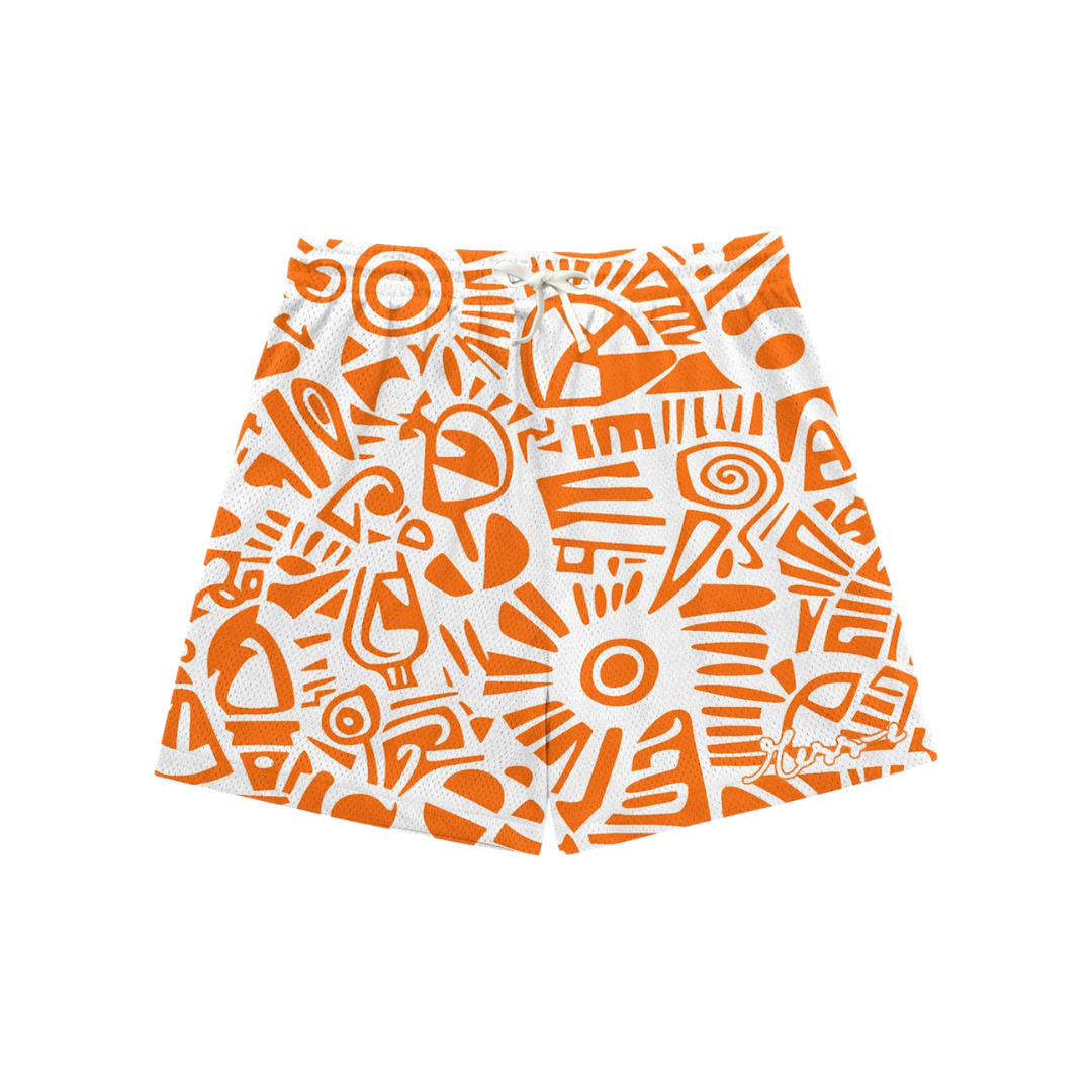 Orange Tribal Mesh Shorts
