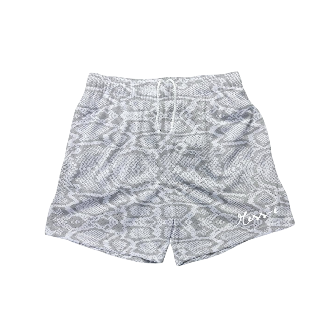 White Snakeskin Mesh Shorts